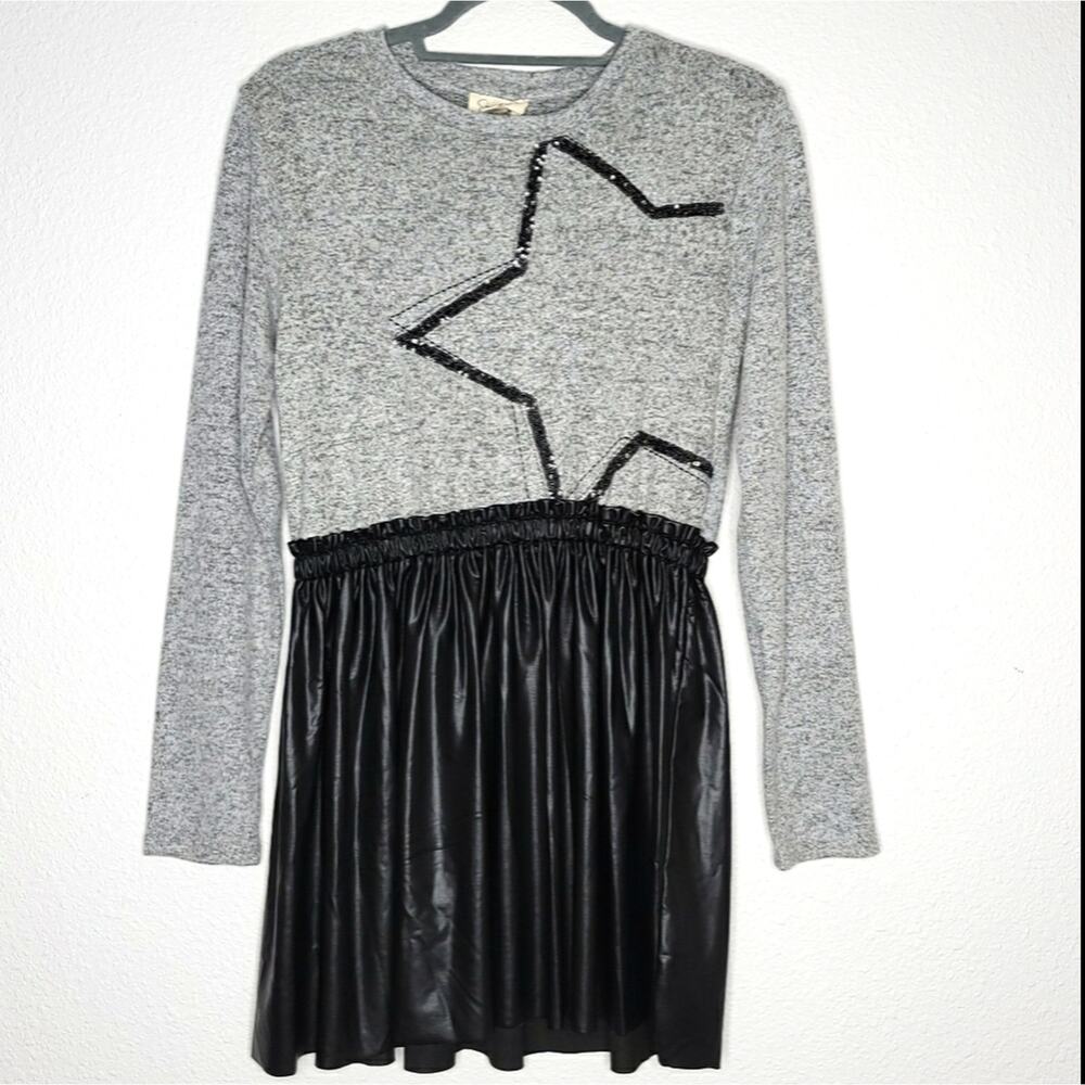 Jessica Simpson Sequin Star Power Hacci Faux Leather Twofer Dress Size XL, NWT